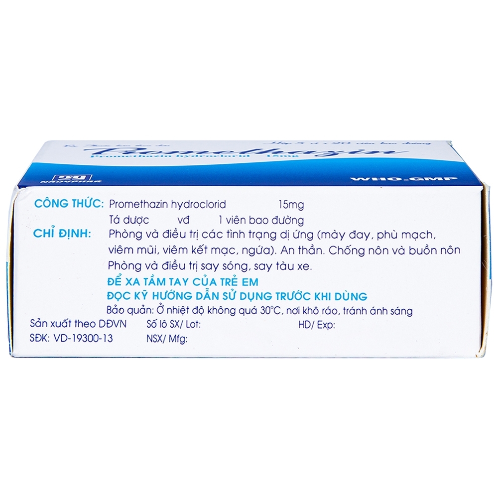 Hình ảnh Thuốc Promethazin 15mg Nadyphar phòng và điều trị các tình trạng dị ứng, chống nôn (5 vỉ x 20 viên)