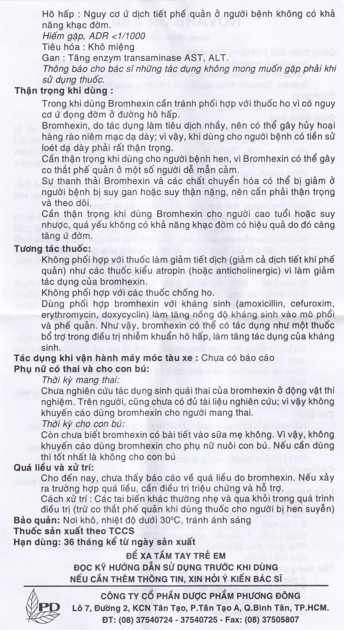 Hình ảnh Dung dịch uống Novahexin 4mg Phương Đông điều trị rối loạn tiết dịch phế quản (30 ống x 5ml)