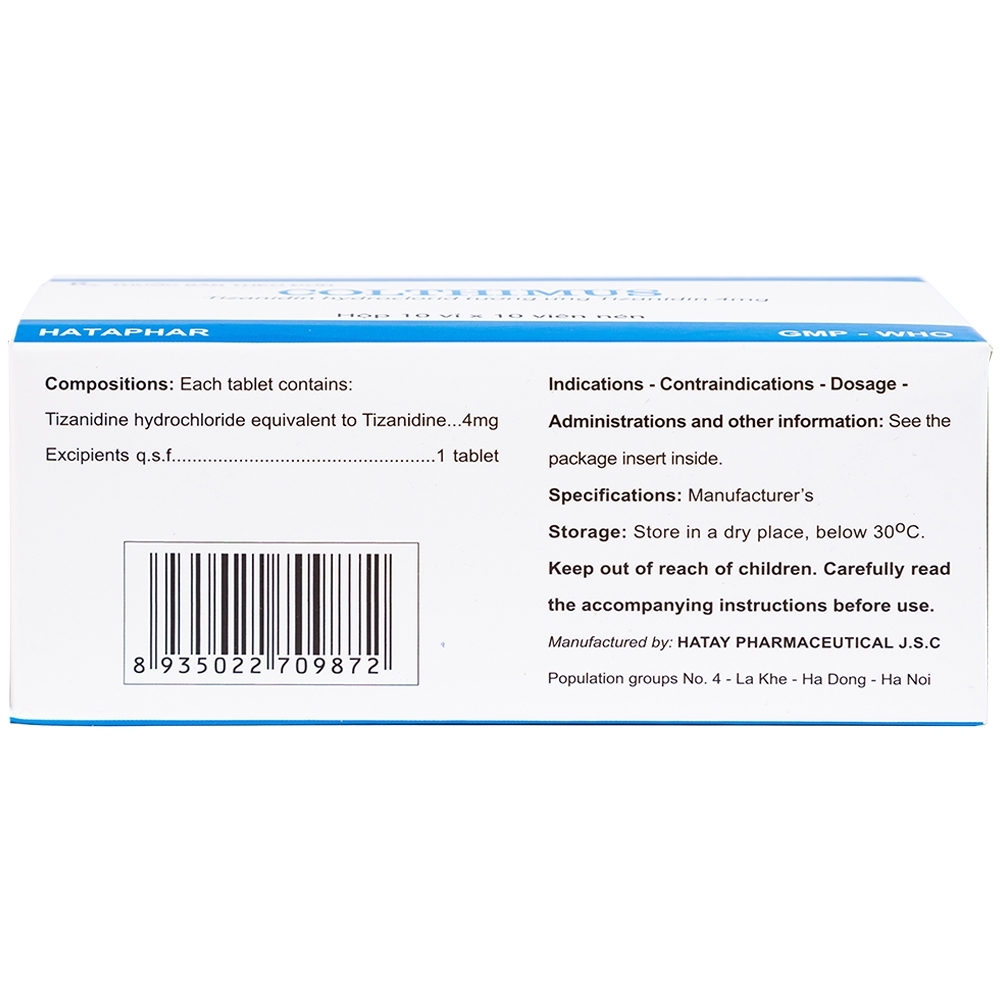 Hình ảnh Thuốc Colthimus Hataphar điều trị triệu chứng co cứng cơ (10 vỉ x 10 viên)