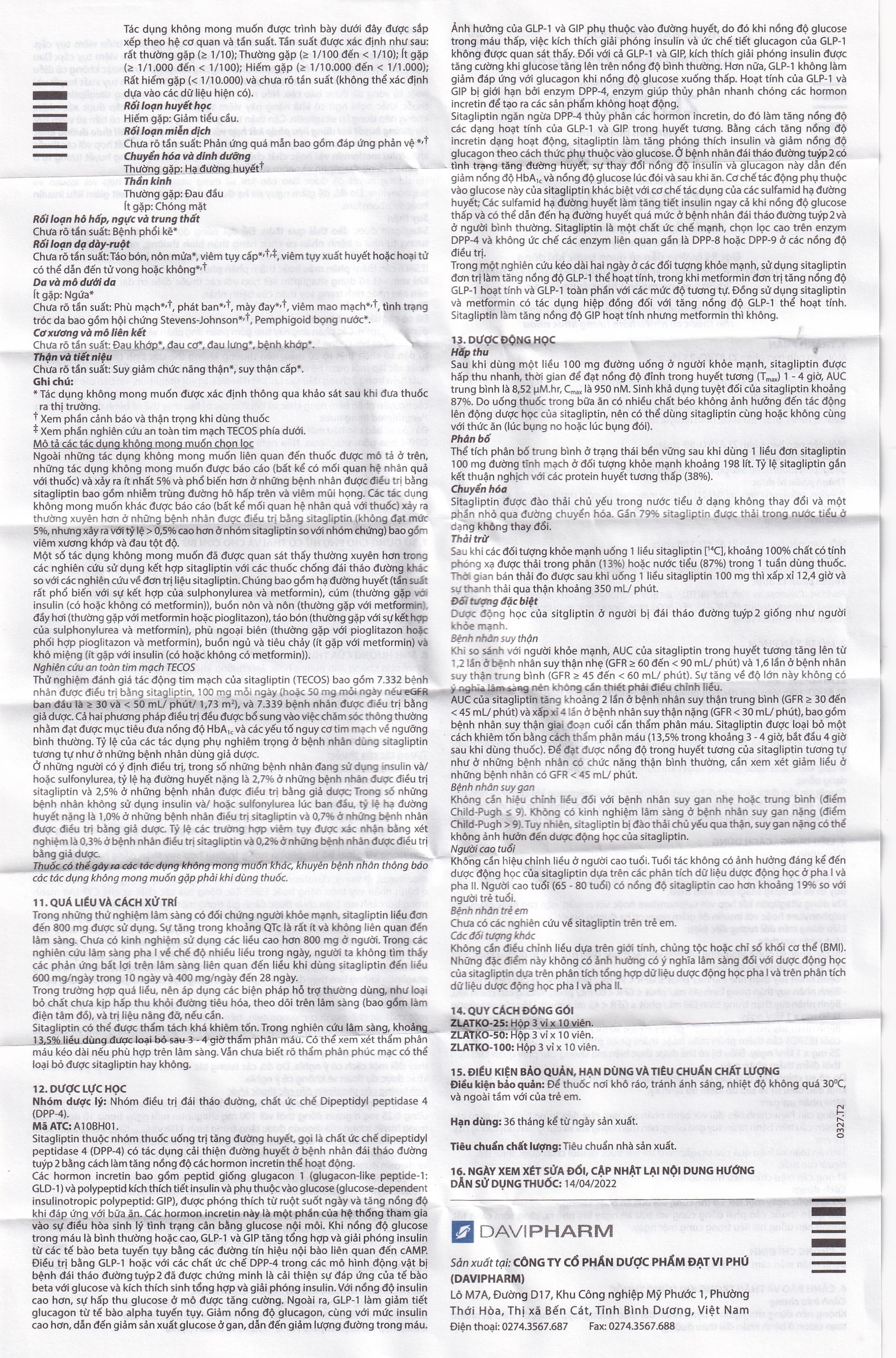 Hình ảnh Thuốc Zlatko-50 DaviPharm điều trị đái tháo đường típ 2 (3 vỉ x 10 viên)