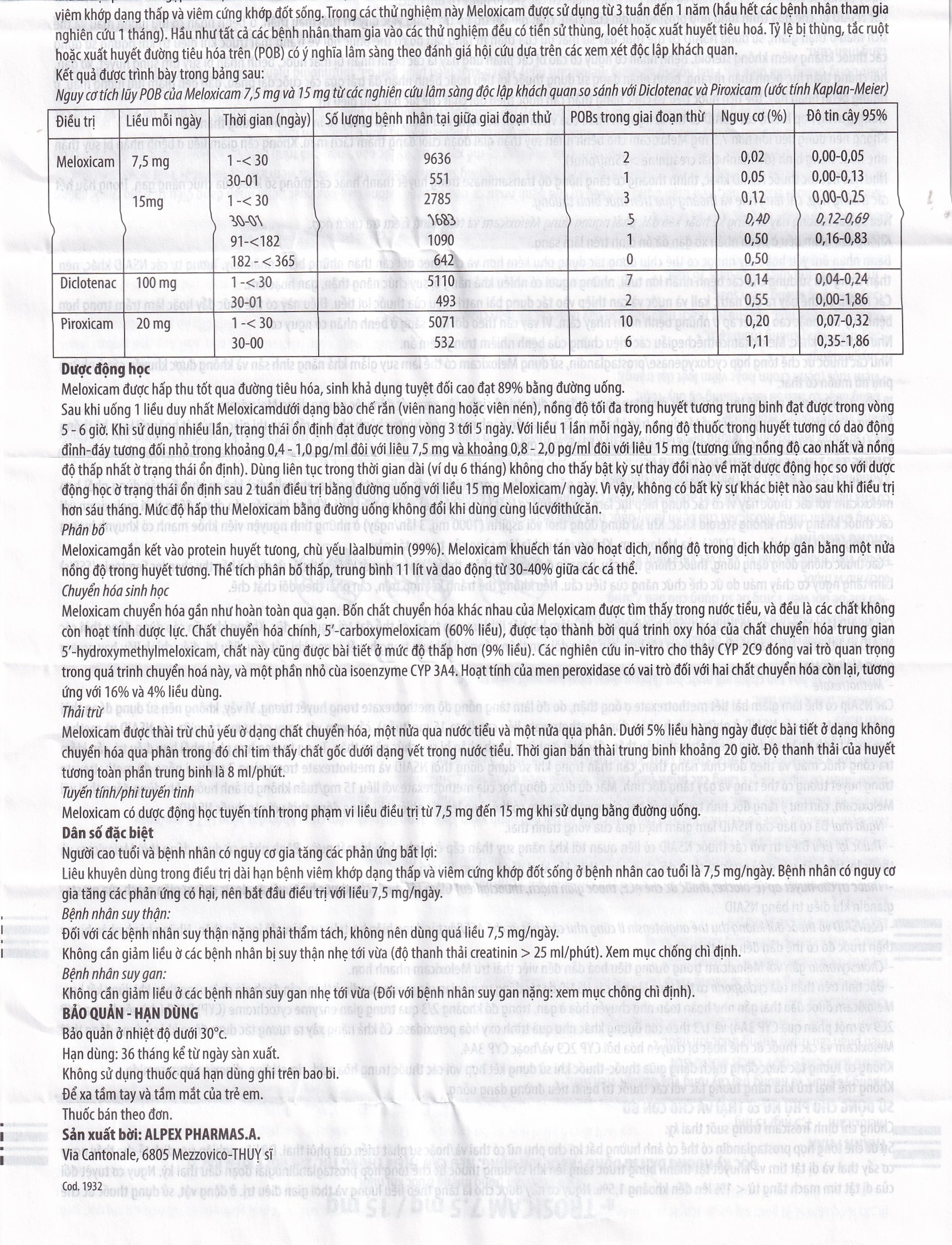 Hình ảnh Thuốc Trosicam 7.5mg Alpex Pharma điều trị viêm đau xương khớp (3 vỉ x 10 viên)