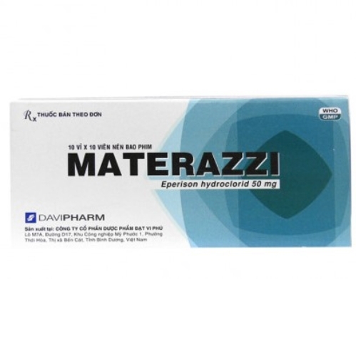 Hình ảnh Viên nén Materazzi 50mg DaviPharm giãn cơ xương, điều trị chứng co thắt, co cứng cơ (10 vỉ x 10 viên)