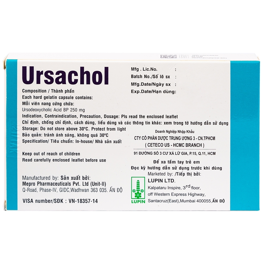 Hình ảnh Thuốc Ursachol 250mg Lupin điều trị xơ gan mật nguyên phát (2 vỉ x 10 viên)