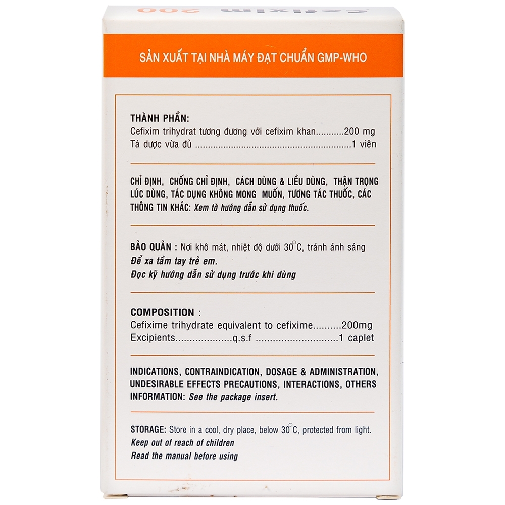 Hình ảnh Thuốc Cefixim 200mg Pharimexco điều trị nhiễm khuẩn (2 vỉ x 10 viên)