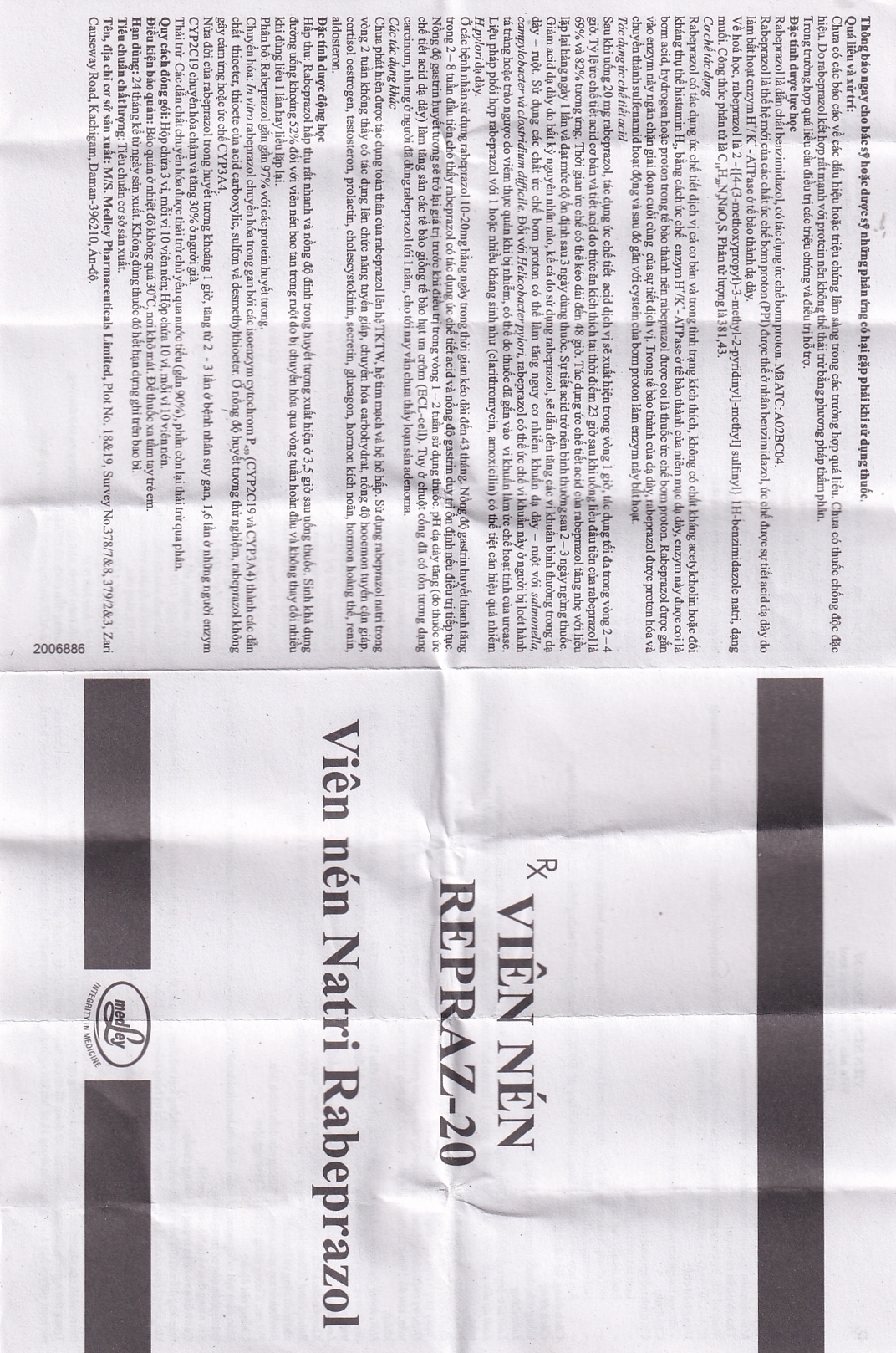 Hình ảnh Thuốc Repraz 20mg Medley điều trị loét dạ dày tá tràng (3 vỉ x 10 viên)