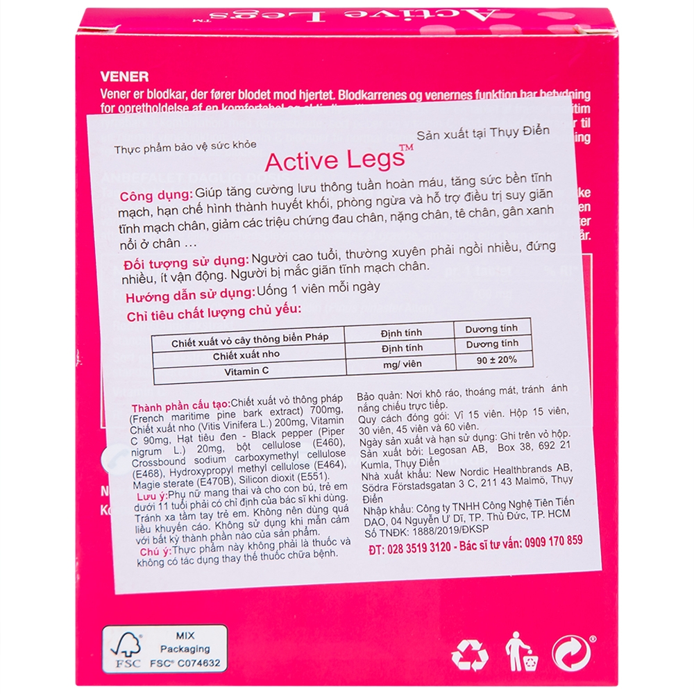 Hình ảnh Viên uống Active Legs hỗ trợ điều trị suy giãn tĩnh mạch chân (15 viên)
