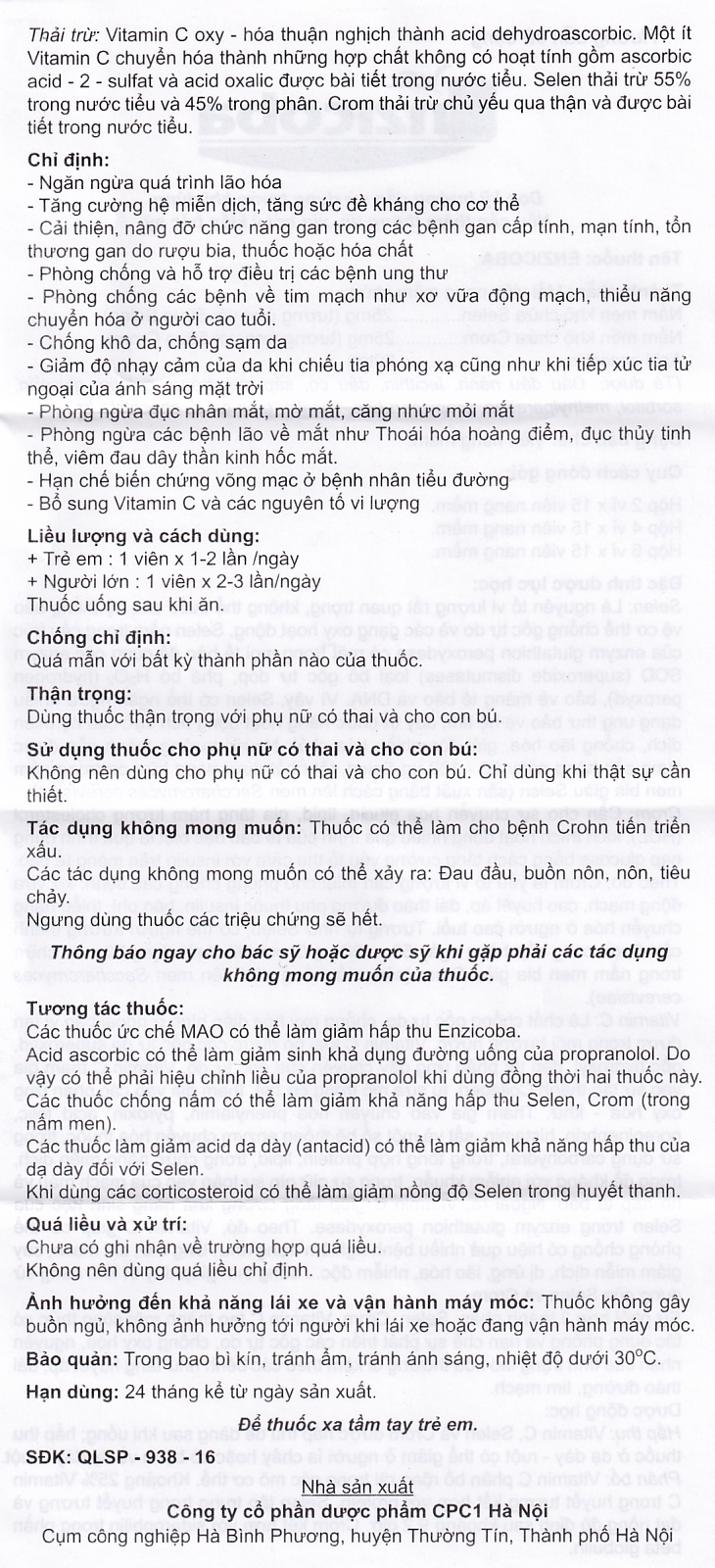 Hình ảnh Thuốc Enzicoba CPC1 ngăn ngừa quá trình lão hóa, tăng đề kháng (4 vỉ x 15 viên)