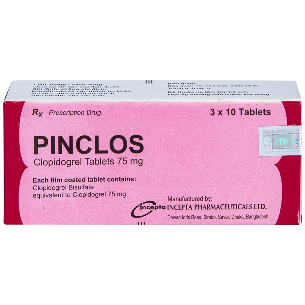 Hình ảnh Viên nén Pinclos 75mg Incepta giảm các biến cố do xơ vữa động mạch, nhồi máu cơ tim (3 vỉ x 10 viên)