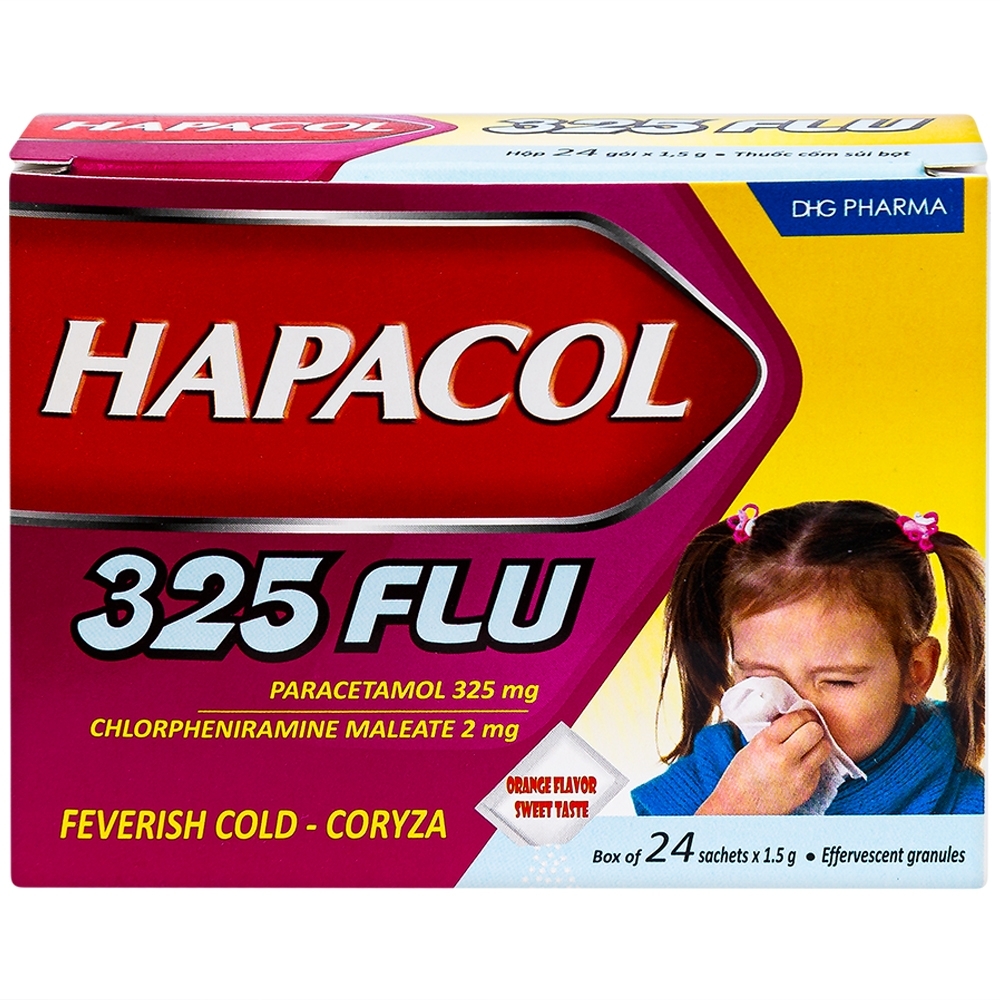 Hình ảnh Cốm Hapacol 325 Flu DHG điều trị đau đầu, đau nửa đầu, đau răng (24 gói)