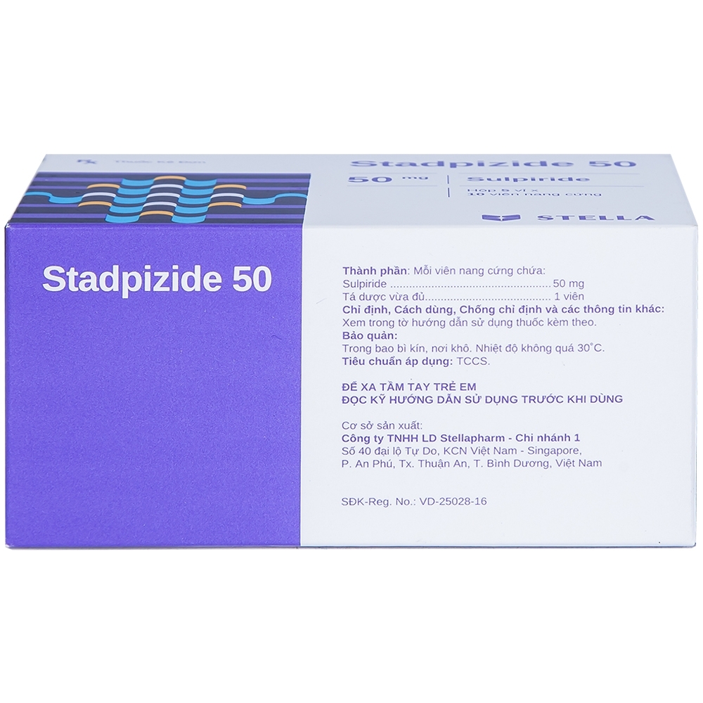 Hình ảnh Thuốc Stadpizide 50 Stella điều trị triệu chứng ngắn ngày lo âu, tâm thần phân liệt (5 vỉ x 10 viên)
