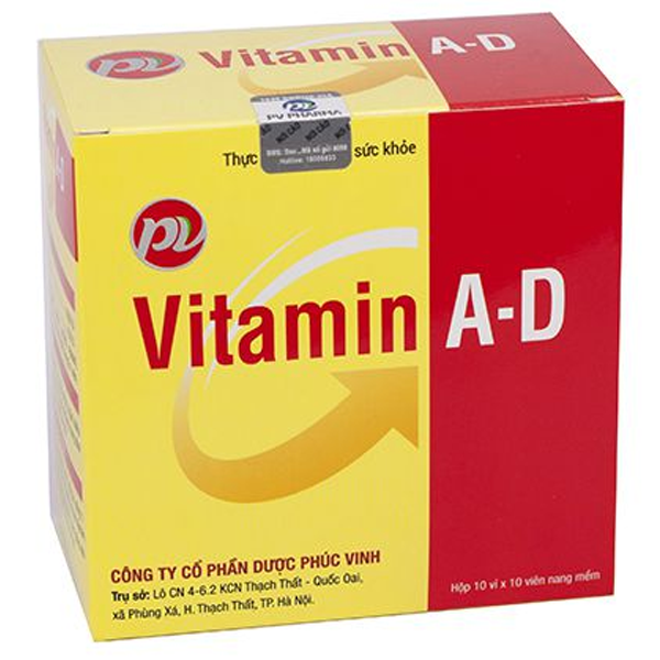 Hình ảnh Viên uống Vitamin A-D Phúc Vinh hỗ trợ điều trị còi xương, suy dinh dưỡng (10 vỉ x 10 viên)