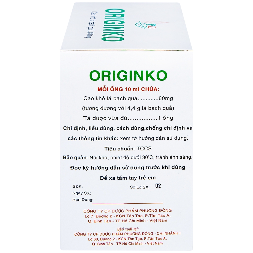 Hình ảnh Dung dịch uống Originko 80mg Phương Đông phòng và điều trị suy giảm trí nhớ (20 ống x 10ml)