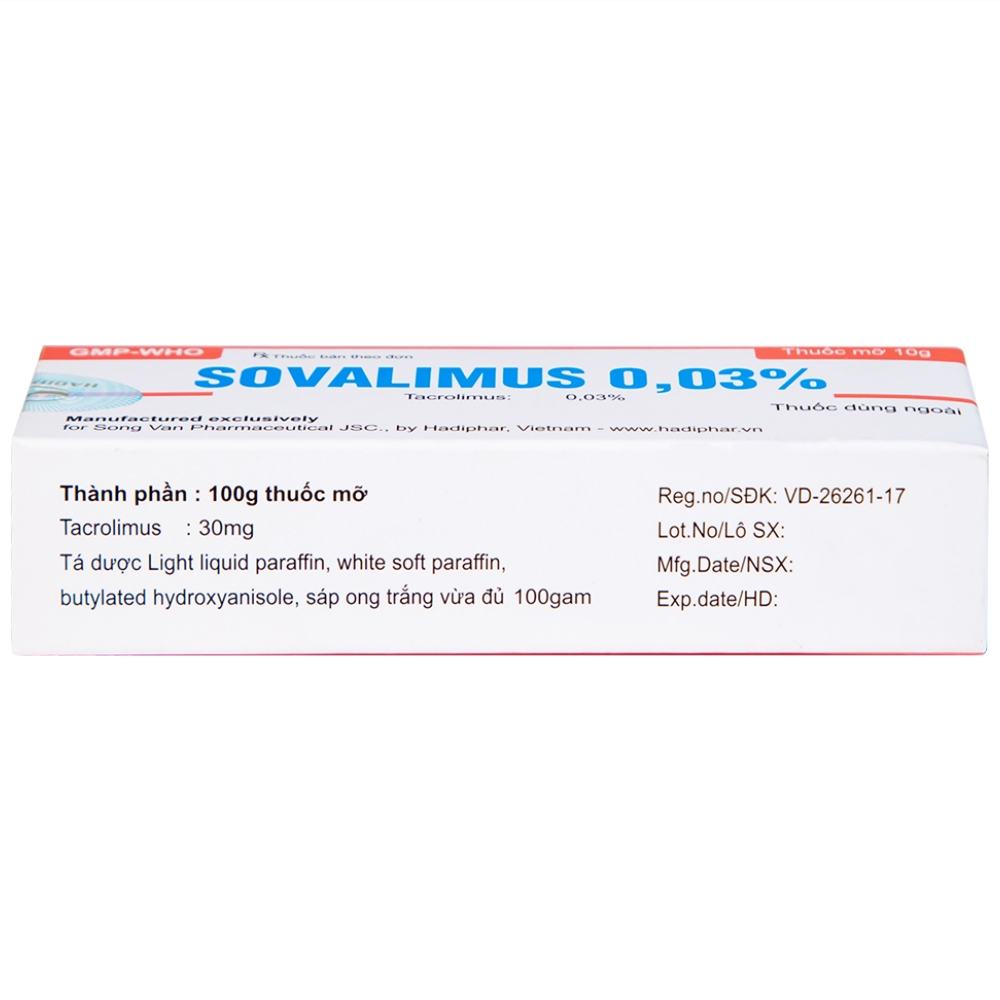 Hình ảnh Thuốc mỡ Sovalimus 0.03% Hadiphar điều trị viêm da (10g)