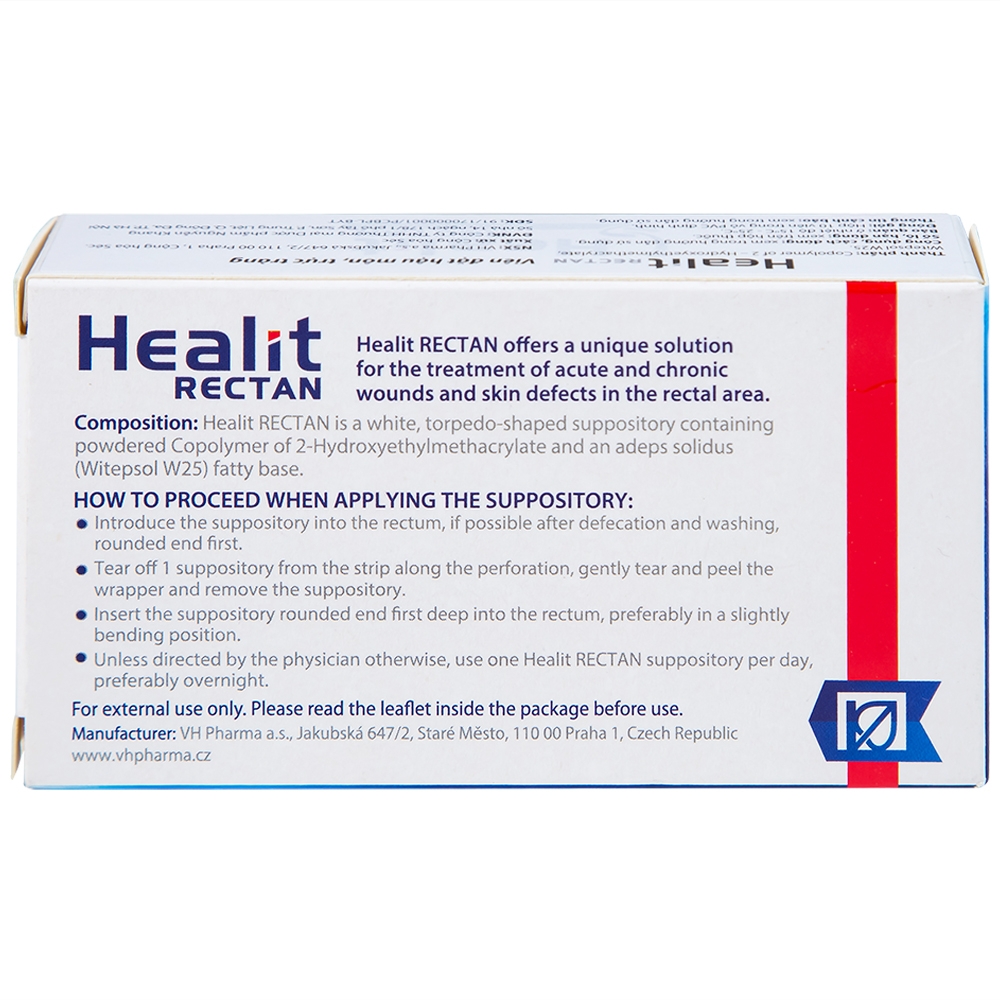 Hình ảnh Viên đạn đặt hậu môn, trực tràng Healit Rectan VHPharma thúc đẩy nhanh quá trình lành vết thương (10 viên)