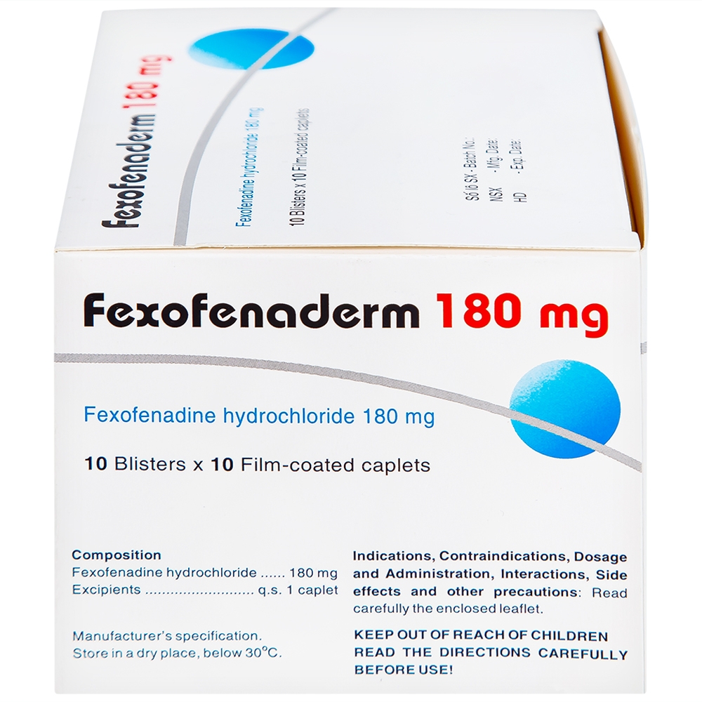 Hình ảnh Thuốc Fexofenaderm 180mg Hasan điều trị viêm mũi dị ứng theo mùa, mày đay mạn tính vô căn (10 vỉ x 10 viên)