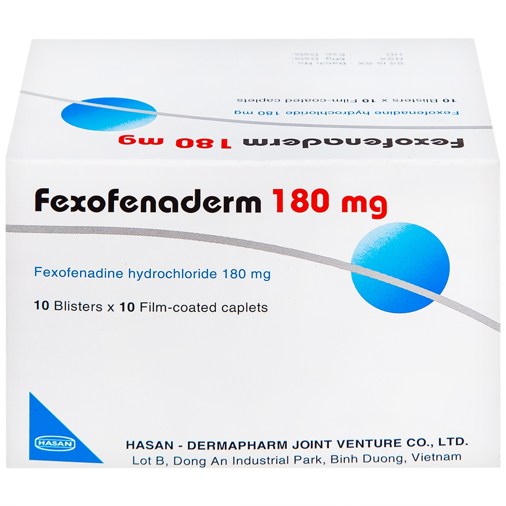 Hình ảnh Thuốc Fexofenaderm 180mg Hasan điều trị viêm mũi dị ứng theo mùa, mày đay mạn tính vô căn (10 vỉ x 10 viên)