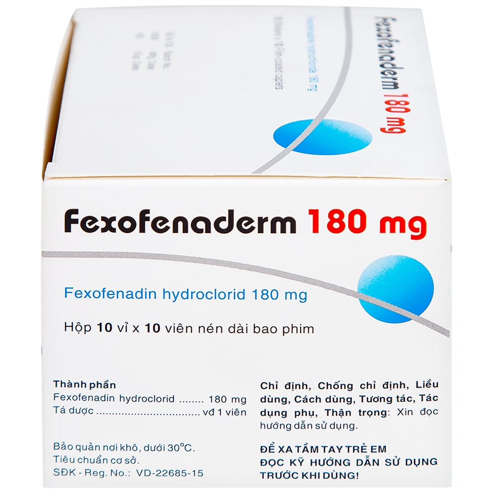 Hình ảnh Thuốc Fexofenaderm 180mg Hasan điều trị viêm mũi dị ứng theo mùa, mày đay mạn tính vô căn (10 vỉ x 10 viên)