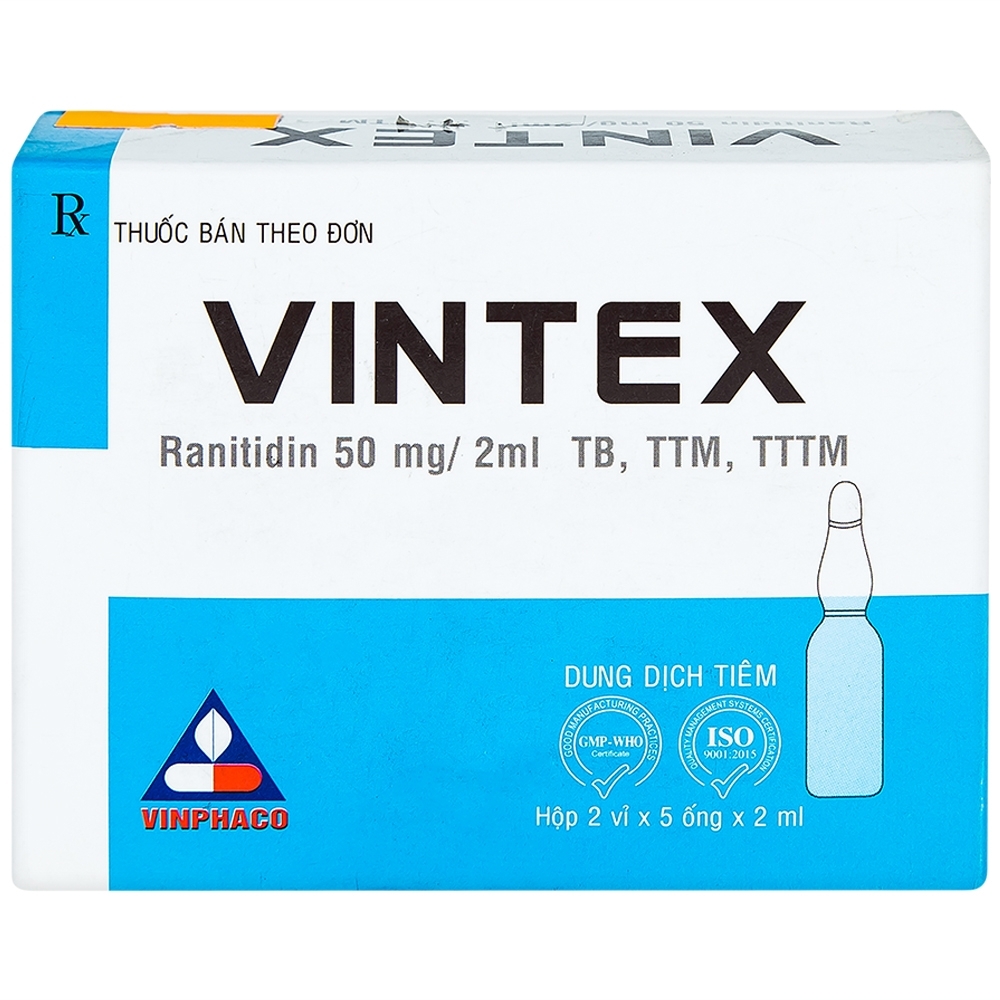 Hình ảnh Thuốc tiêm Vintex 50mg/2ml Vinphaco điều trị loét dạ dày - tá tràng lành tính (2 vỉ x 5 ống x 2ml)