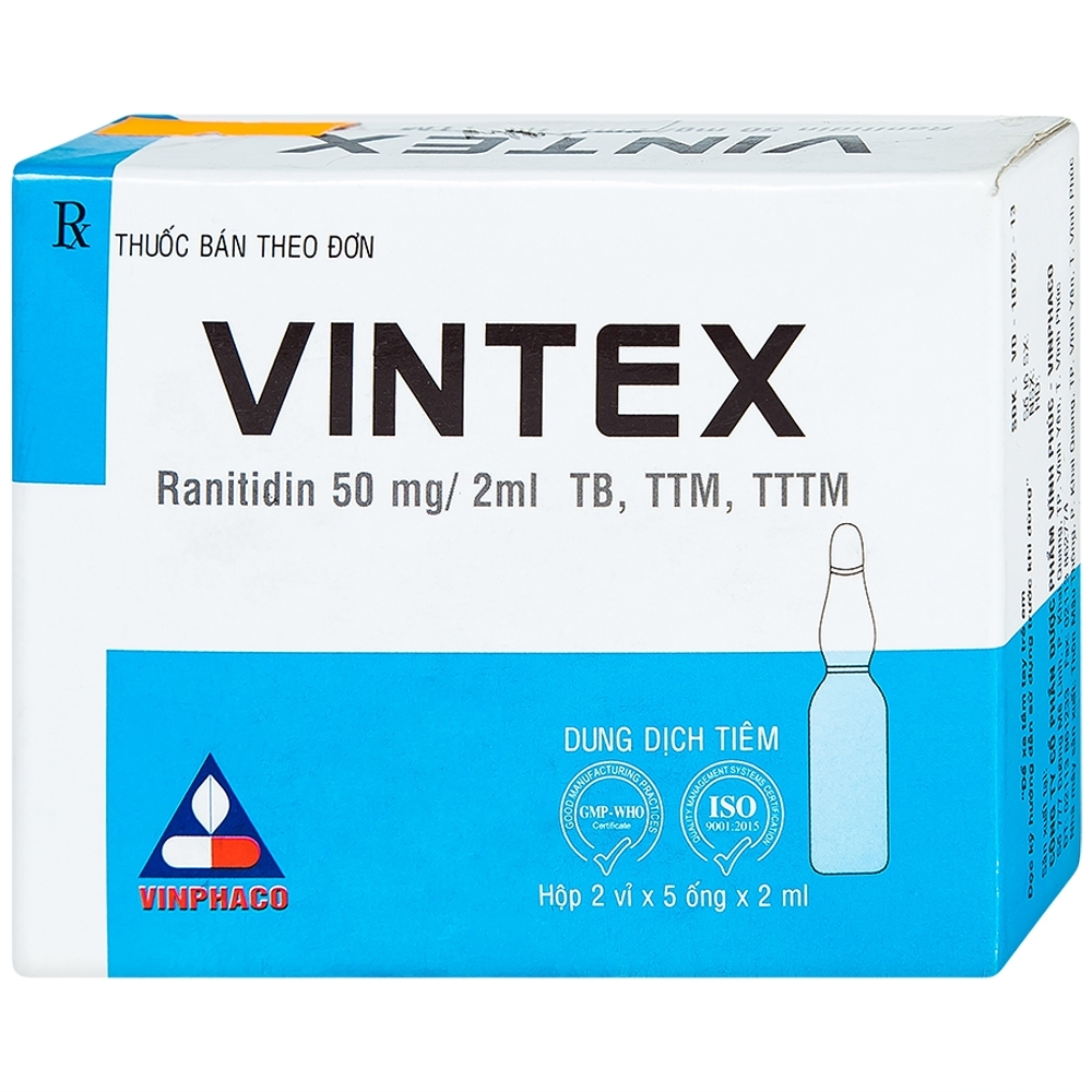 Hình ảnh Thuốc tiêm Vintex 50mg/2ml Vinphaco điều trị loét dạ dày - tá tràng lành tính (2 vỉ x 5 ống x 2ml)