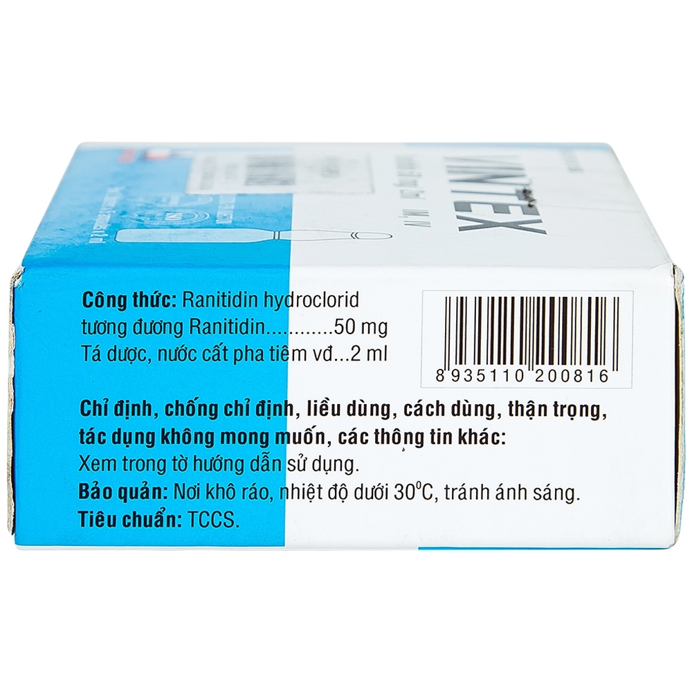 Hình ảnh Thuốc tiêm Vintex 50mg/2ml Vinphaco điều trị loét dạ dày - tá tràng lành tính (2 vỉ x 5 ống x 2ml)