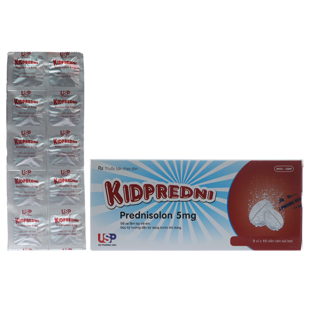 Hình ảnh Viên sủi Kidpredni 5mg USP chống viêm, chống dị ứng và ức chế miễn dịch (5 vỉ x 10 viên)