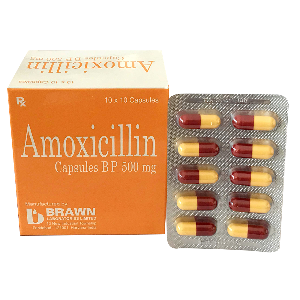 Hình ảnh Thuốc Amoxicillin Capsules BP 500mg Brawn điều trị nhiễm khuẩn (10 vỉ x 10 viên)
