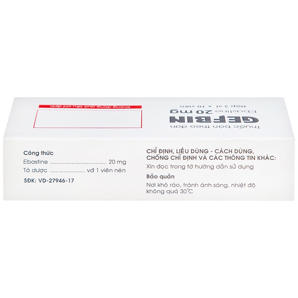 Hình ảnh Thuốc Gefbin Medisun điều trị viêm mũi dị ứng, mề đay vô căn mạn tính (3 vỉ x 10 viên)