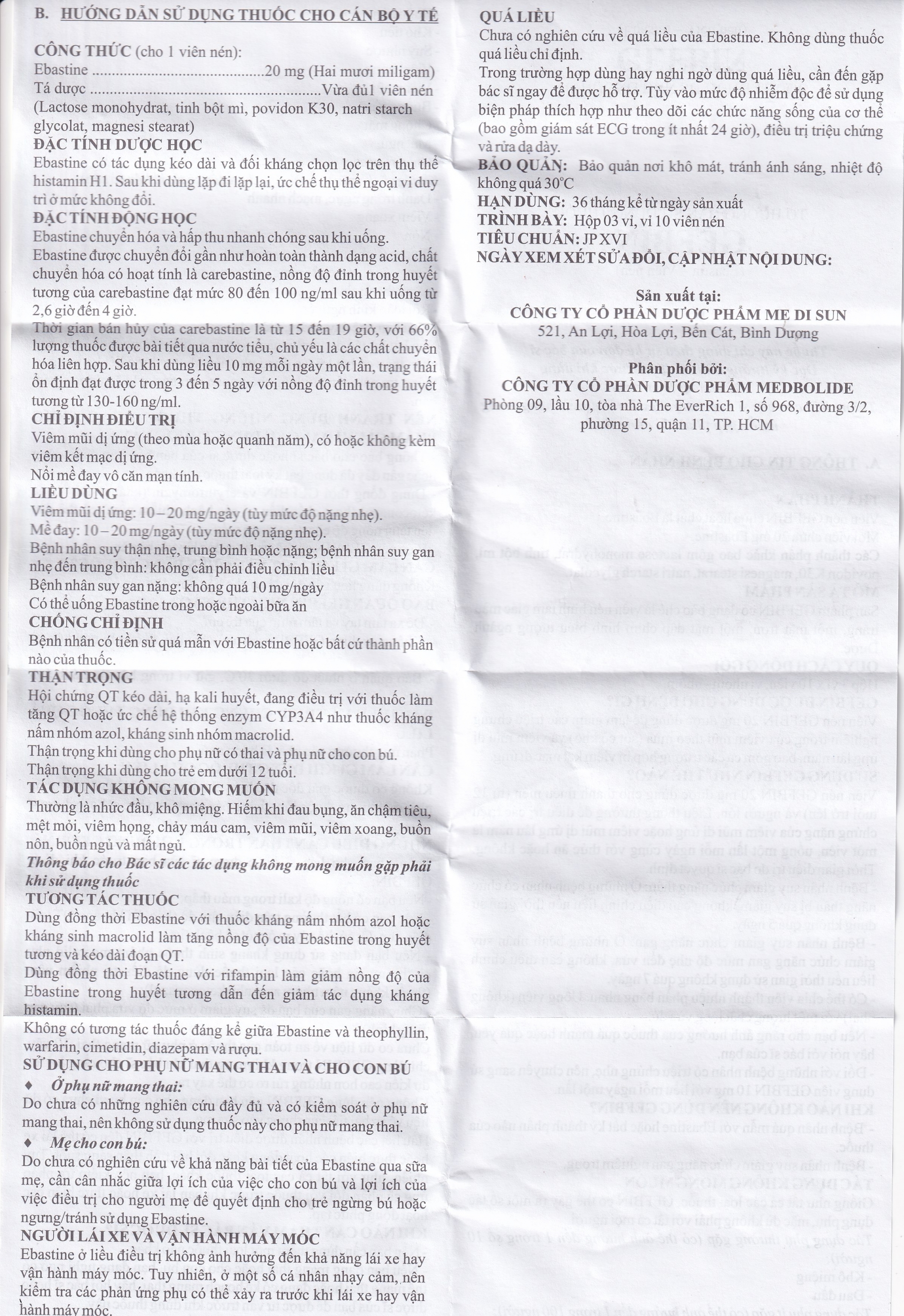 Hình ảnh Thuốc Gefbin Medisun điều trị viêm mũi dị ứng, mề đay vô căn mạn tính (3 vỉ x 10 viên)