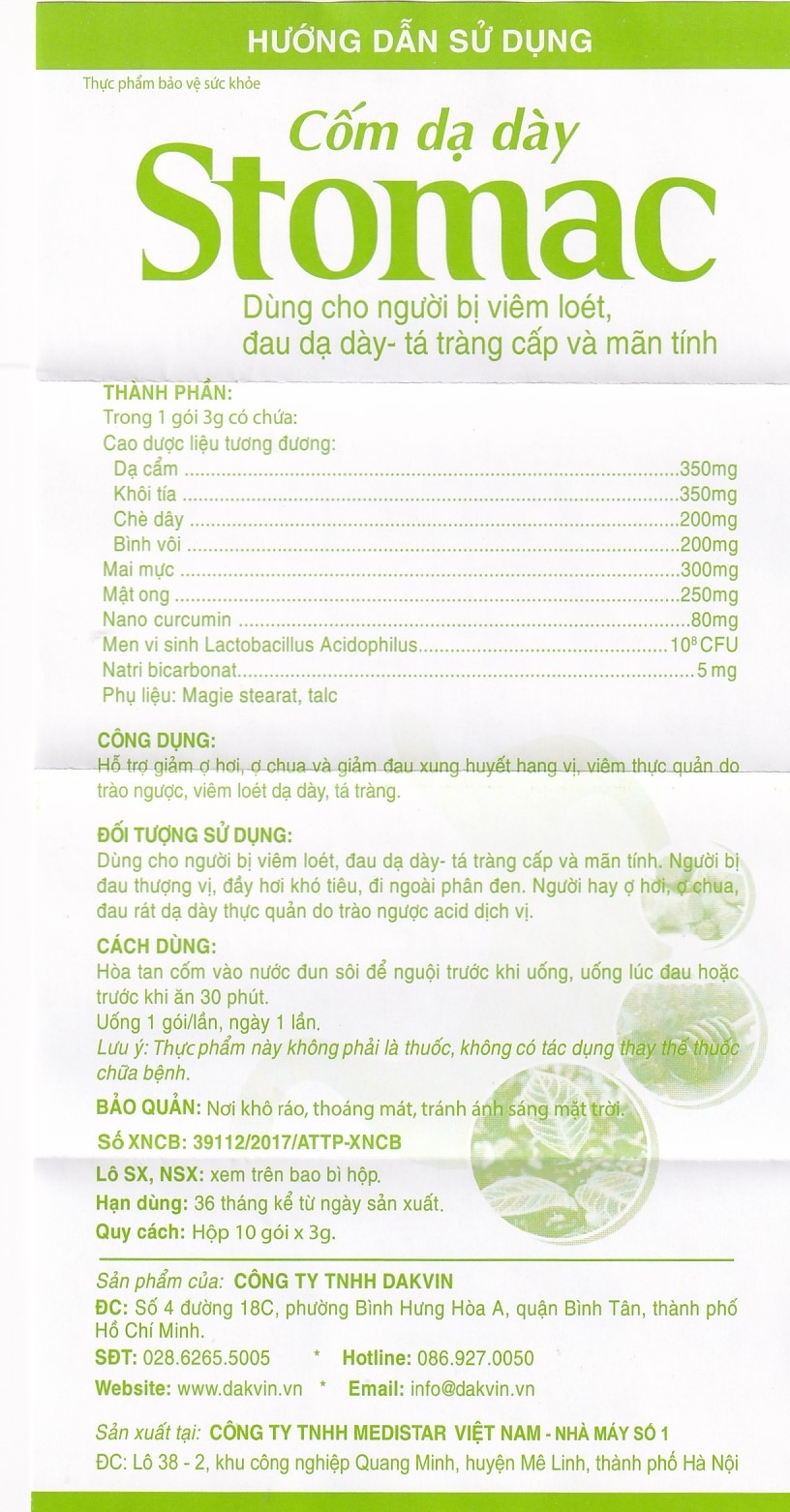 Hình ảnh Cốm dạ dày Stomac Dakvin hỗ trợ giảm ợ hơi, ợ chua (10 gói)