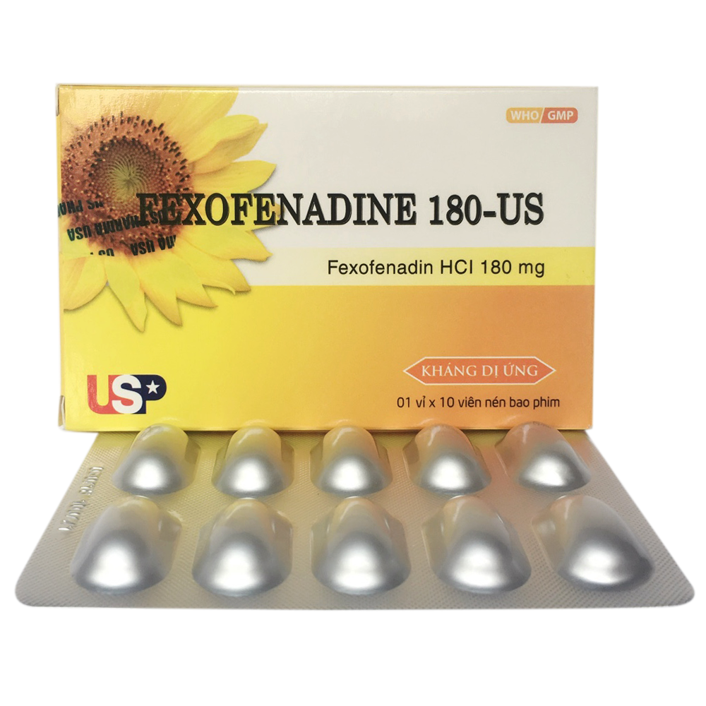 Hình ảnh Thuốc Fexofenadine 180-US điều trị viêm mũi dị ứng theo mùa, mày đay vô căn mạn tính (10 viên)