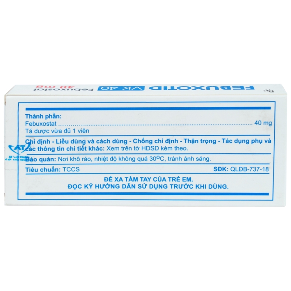Hình ảnh Thuốc Febuxotid VK 40 An Thiên điều trị tăng acid uric máu mãn tính (3 vỉ x 10 viên)