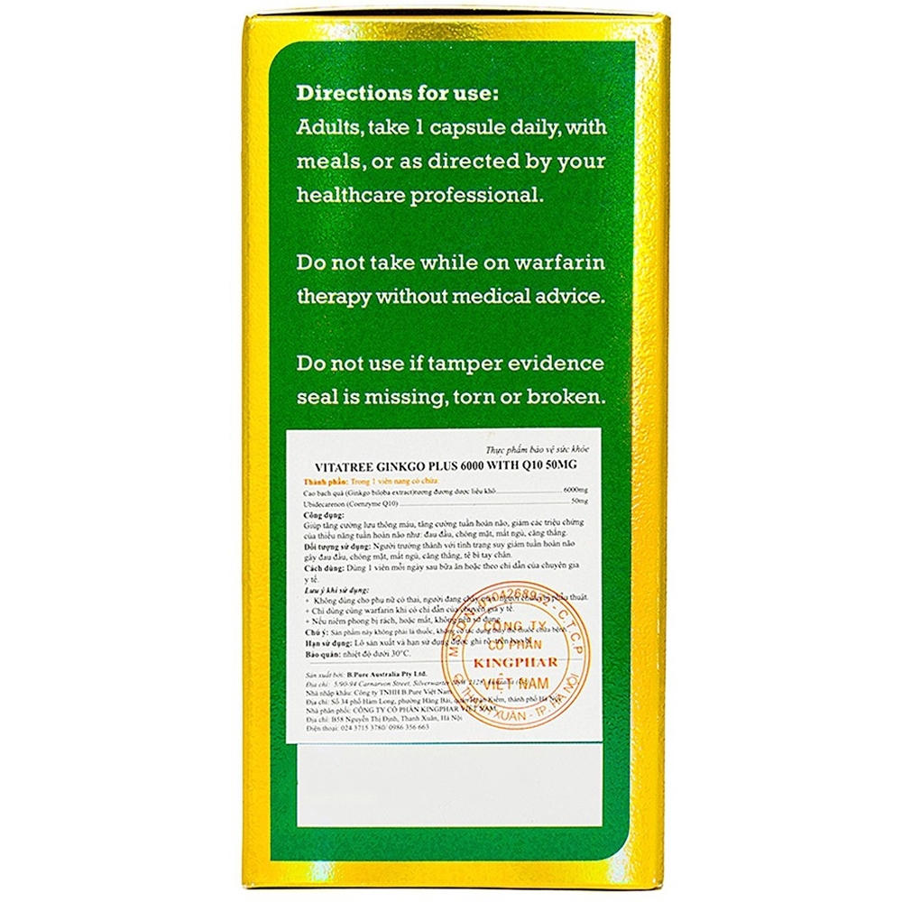 Hình ảnh Viên uống Ginkgo Plus 6000 With Q10 50mg Vitatree hỗ trợ cải thiện trí nhớ (60 viên)