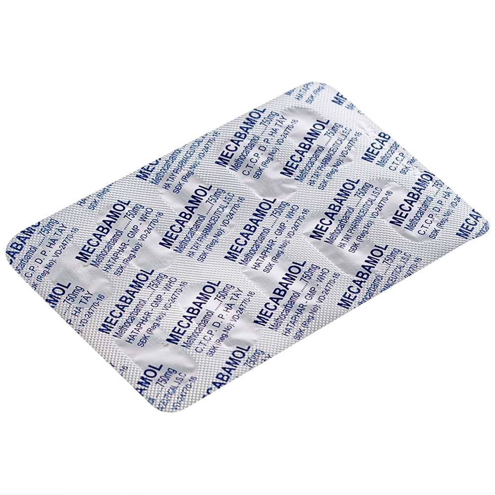 Hình ảnh Viên nén Mecabamol 750mg Hà Tây điều trị các bệnh lý cơ xương cấp tính (6 vỉ x 10 viên)