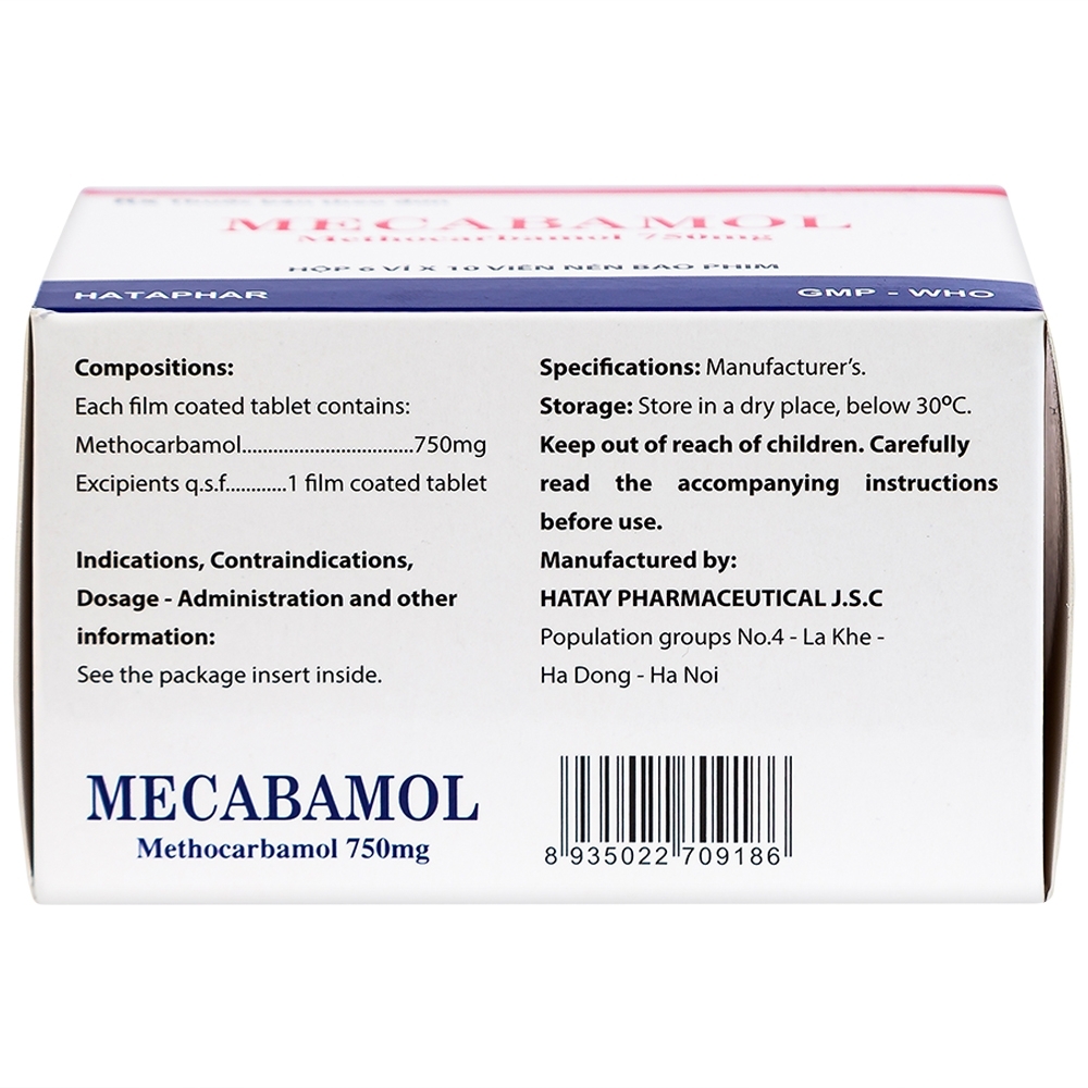 Hình ảnh Viên nén Mecabamol 750mg Hà Tây điều trị các bệnh lý cơ xương cấp tính (6 vỉ x 10 viên)