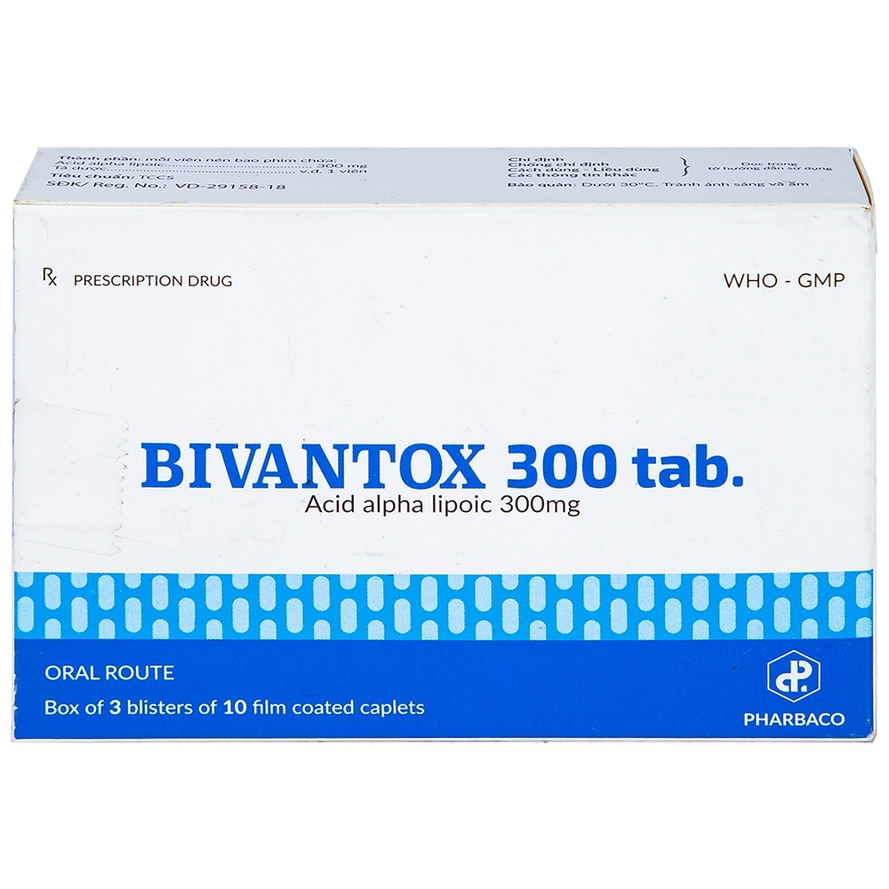 Hình ảnh Thuốc uống Bivantox 300 Pharbaco hỗ trợ điều trị rối loạn cảm giác ở những bệnh nhân đái tháo đường (3 vỉ x 10 viên)
