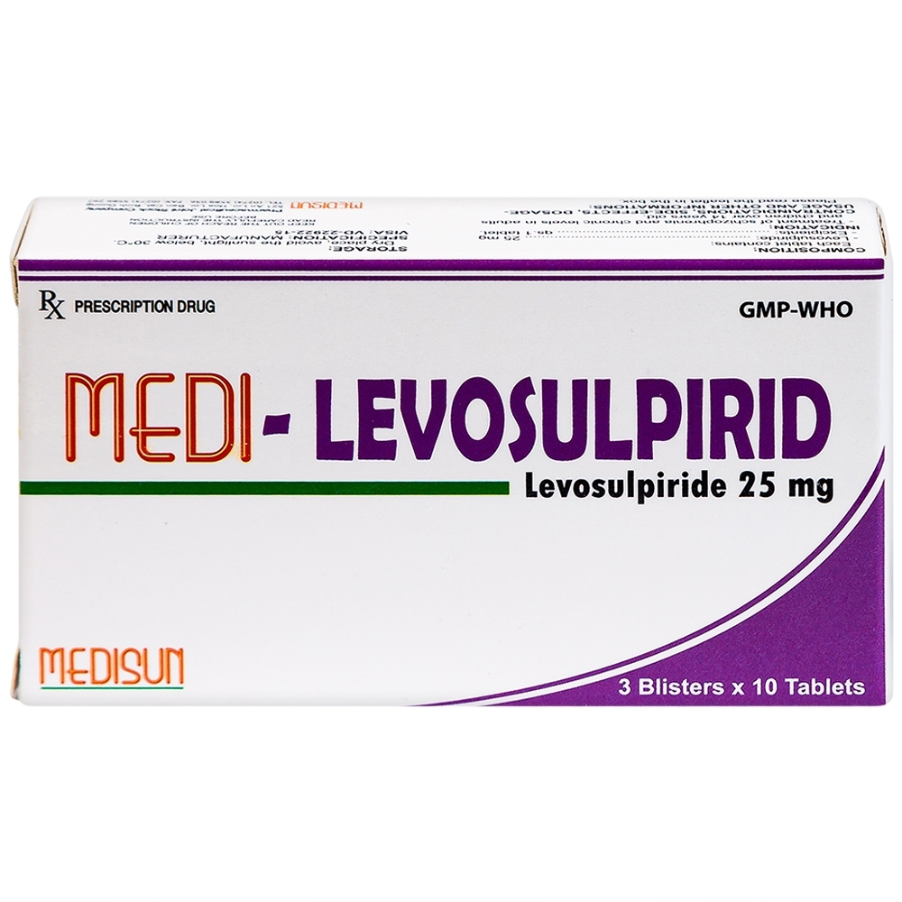 Hình ảnh Viên nén Medi-Levosulpirid 25mg Medisun điều trị tâm thần phân liệt cấp và mạn tính (3 vỉ x 10 viên)