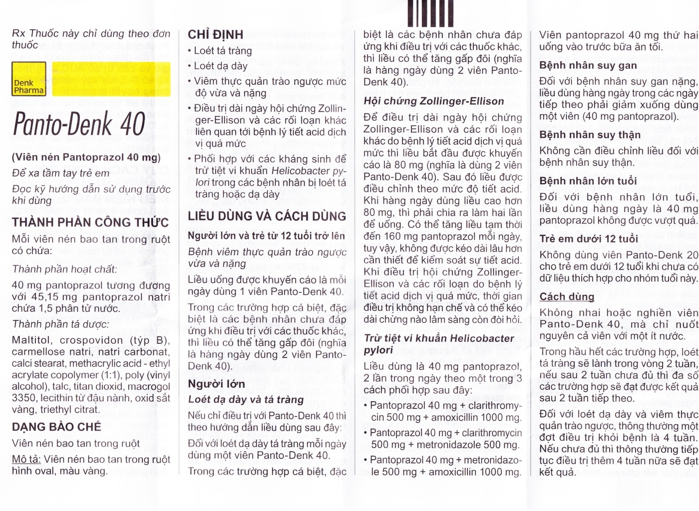 Hình ảnh Viên nén Panto-Denk 40 điều trị loét tá tràng, loét dạ dày (2 vỉ x 14 viên)