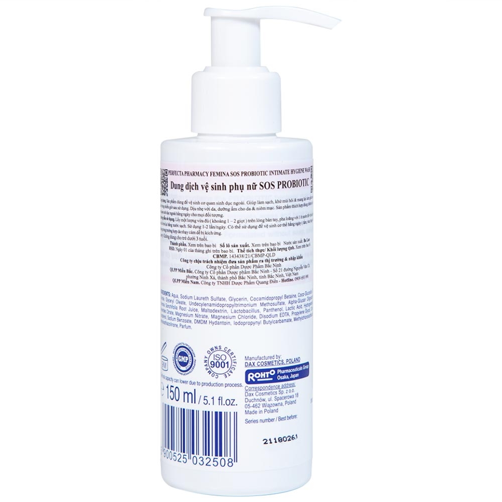 Hình ảnh Dung dịch vệ sinh phụ nữ Femina SOS Probiotic vệ sinh cơ quan sinh dục ngoài (150ml)