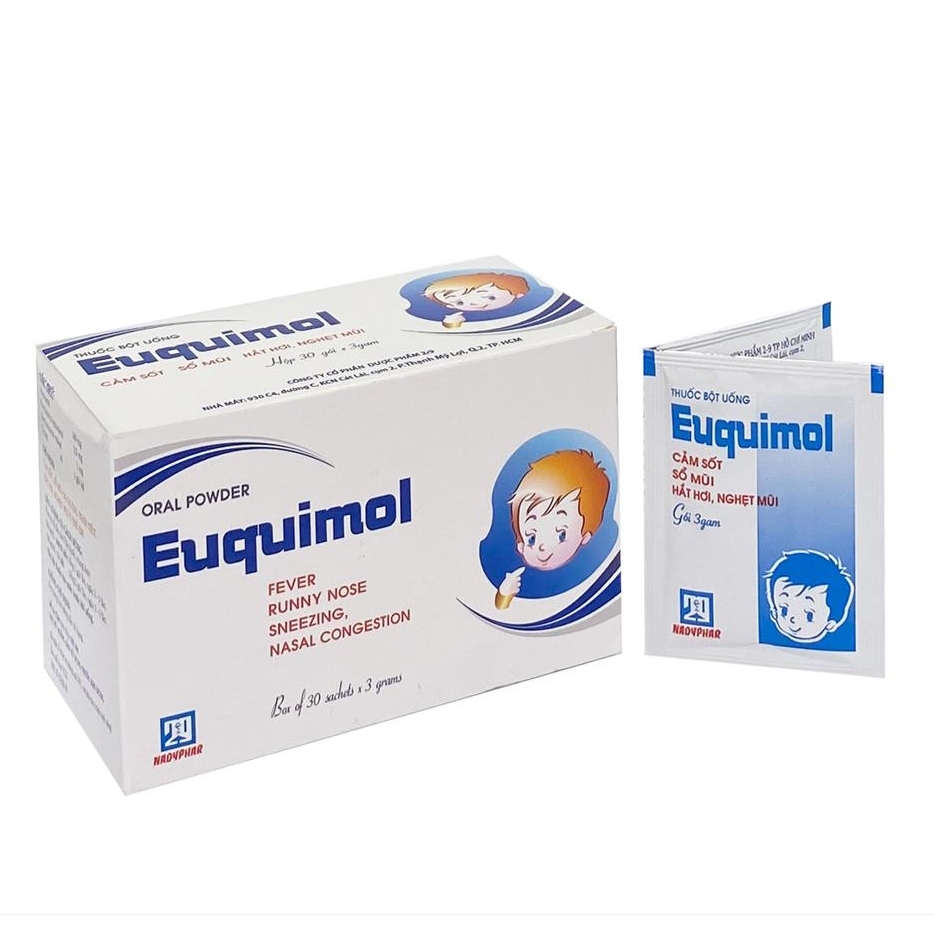 Hình ảnh Thuốc bột Euquimol Nadyphar điều trị cảm sốt, dị ứng theo thời tiết, hắt hơi, nghẹt mũi (3g x 30 gói)
