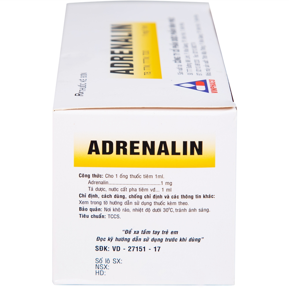 Hình ảnh Dung dịch tiêm Adrenalin 1mg/1ml hồi sức tim phổi, cấp cứu choáng phản vệ (5 vỉ x 10 ống)