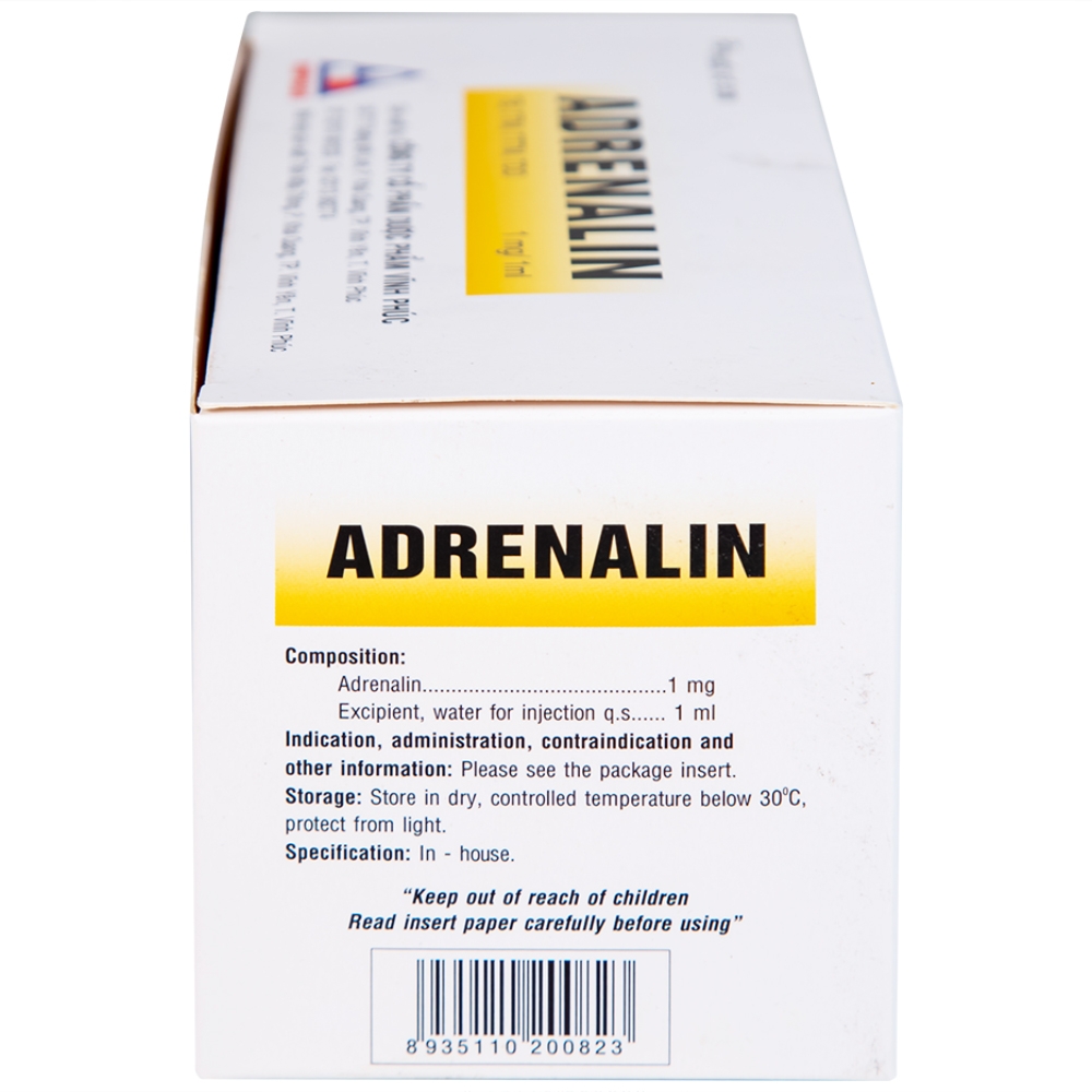 Hình ảnh Dung dịch tiêm Adrenalin 1mg/1ml hồi sức tim phổi, cấp cứu choáng phản vệ (5 vỉ x 10 ống)