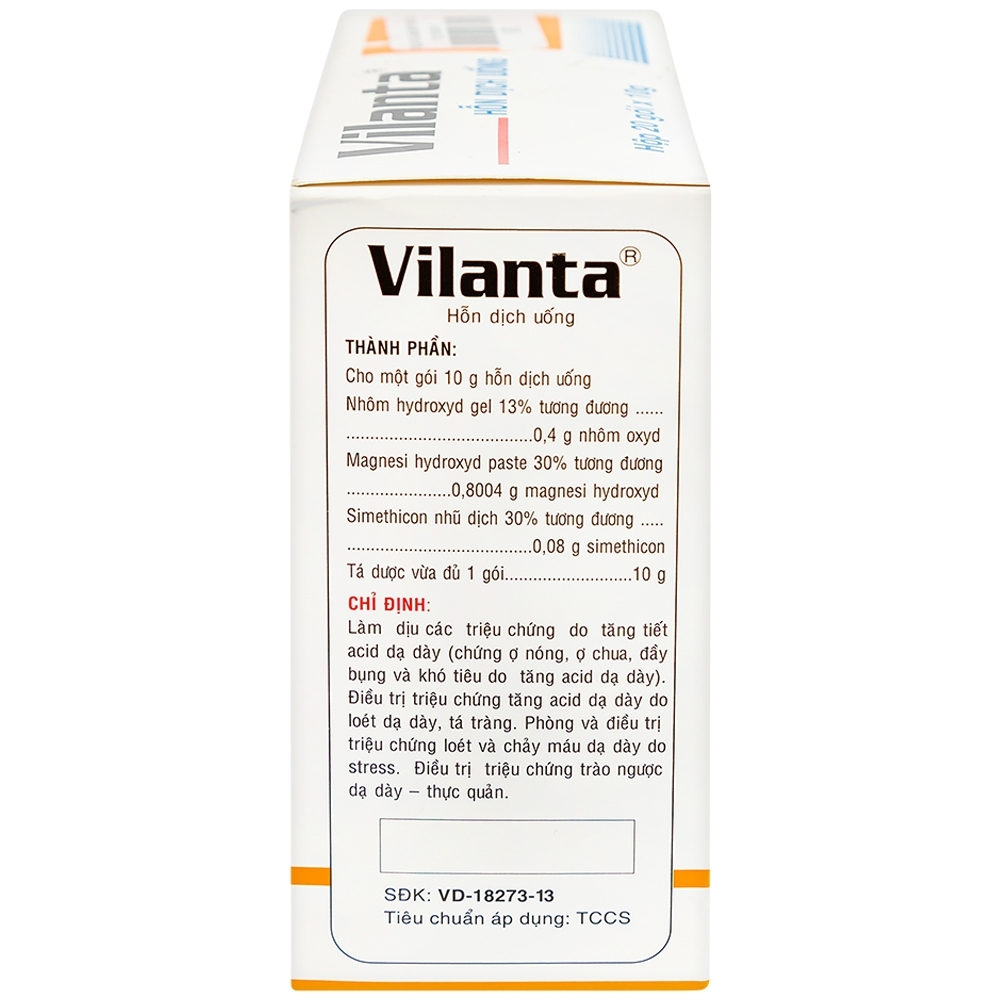 Hình ảnh Thuốc Vilanta Pharimexco dịu triệu chứng ợ nóng, ợ chua (20 gói x 10g)
