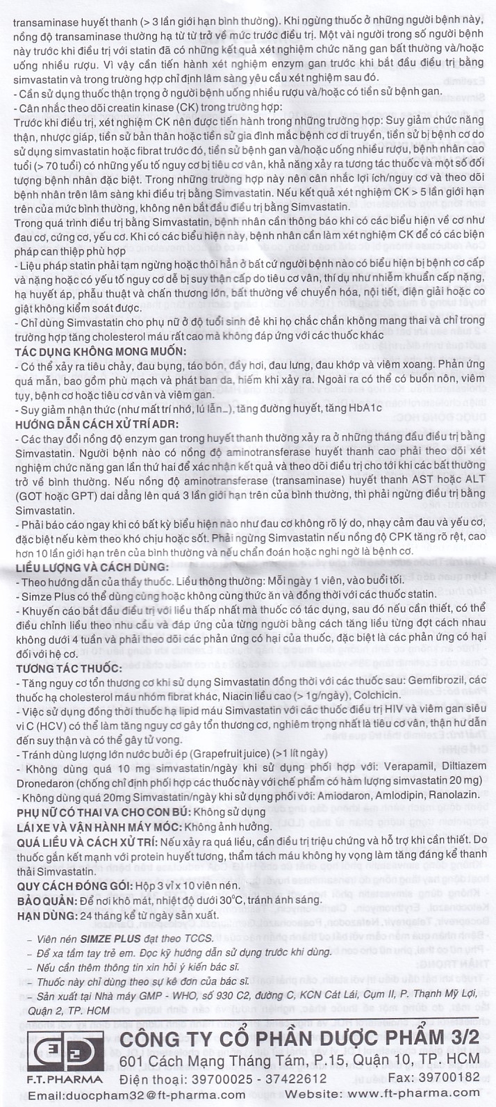 Hình ảnh Thuốc Simze Plus 20mg/10mg Dược 3-2 cải thiện mức độ Cholesterol toàn phần (3 vỉ x 10 viên)