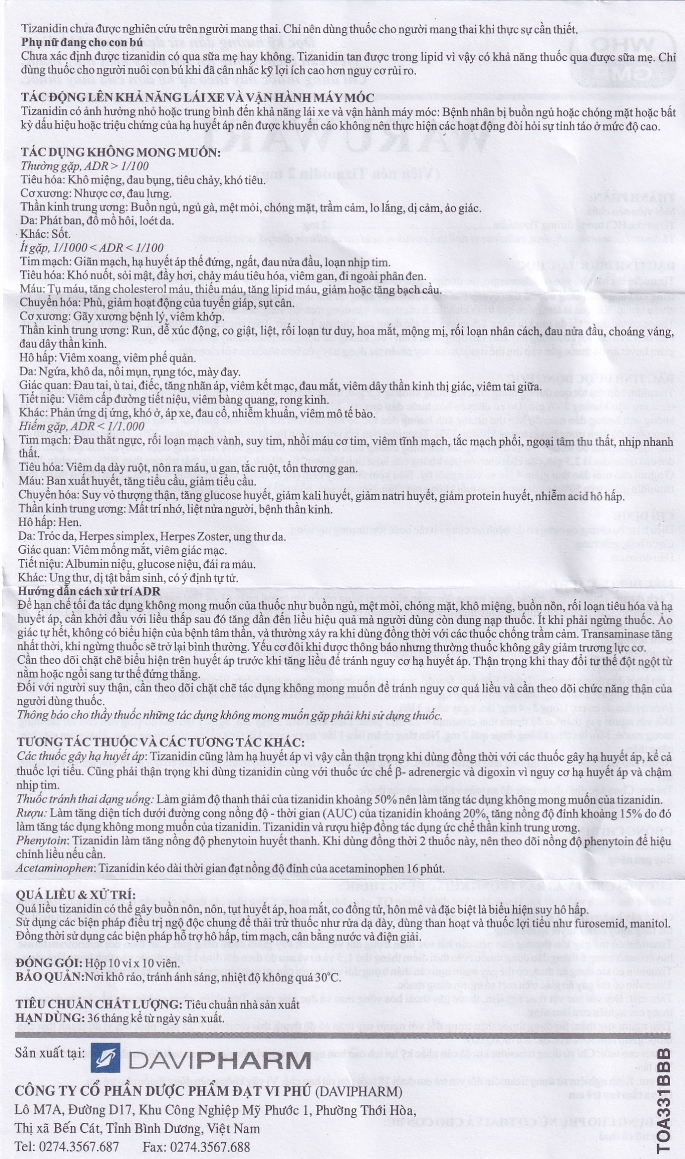 Hình ảnh Thuốc Waruwari 2mg Davi Pharm điều trị chứng co cứng cơ (10 vỉ x 10 viên)