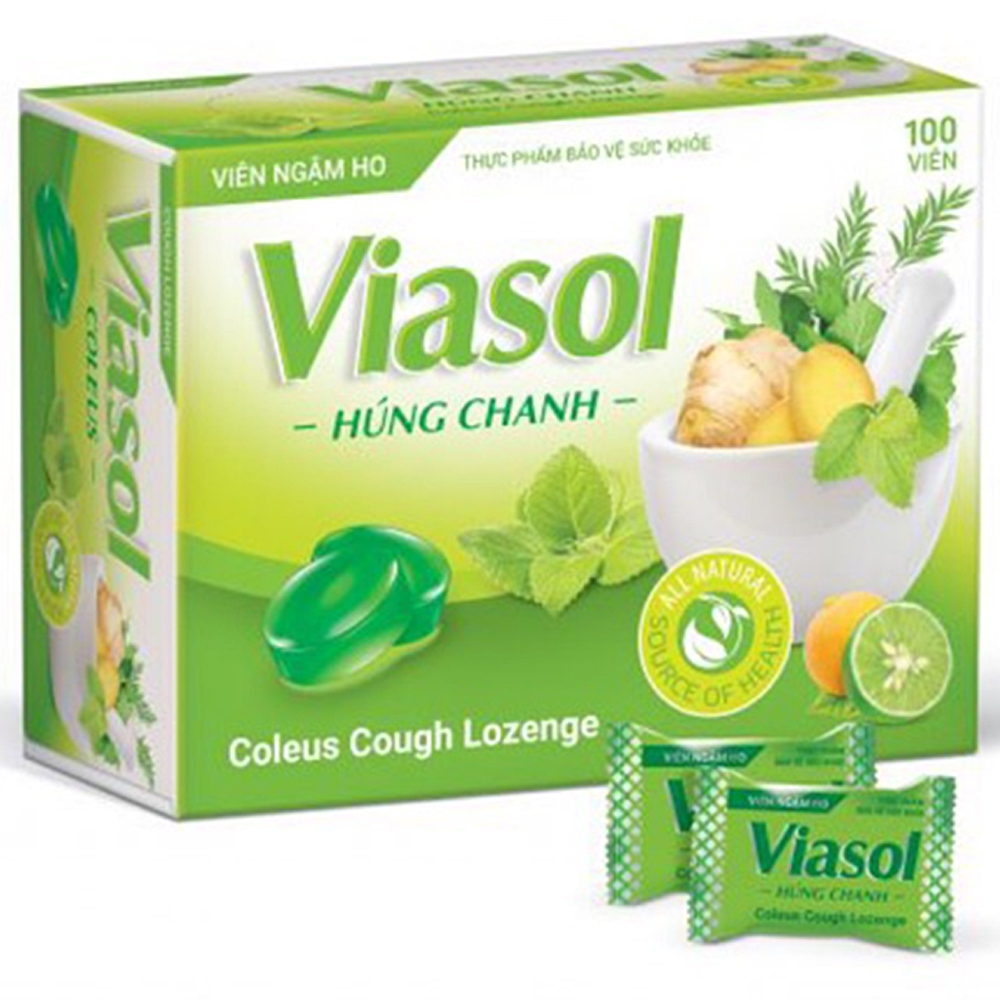 Hình ảnh Viên ngậm ho Viasol húng chanh Vietnat giúp thông cổ, mát họng, làm dịu nhanh cảm giác ngứa rát (100 viên)
