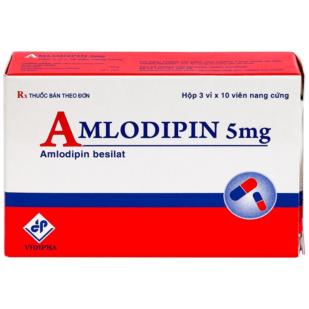 Hình ảnh Thuốc Amlodipin 5mg Vidipha điều trị tăng huyết áp, đau thắt ngực (3 vỉ x 10 viên)
