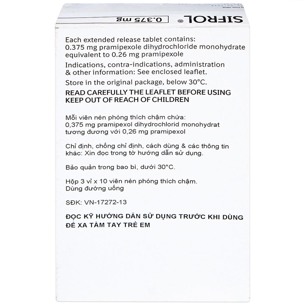 Hình ảnh Thuốc Sifrol 0.375mg Boehringer điều trị bệnh parkinson (3 vỉ x 10 viên)