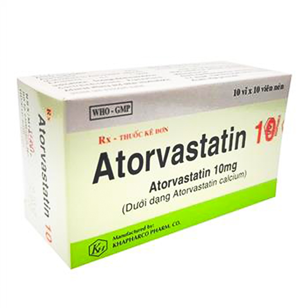 Hình ảnh Thuốc Atorvastatin 10mg Khapharco điều trị tăng cholesterol toàn phần, LDL – cholesterol (10 vỉ x 10 viên)