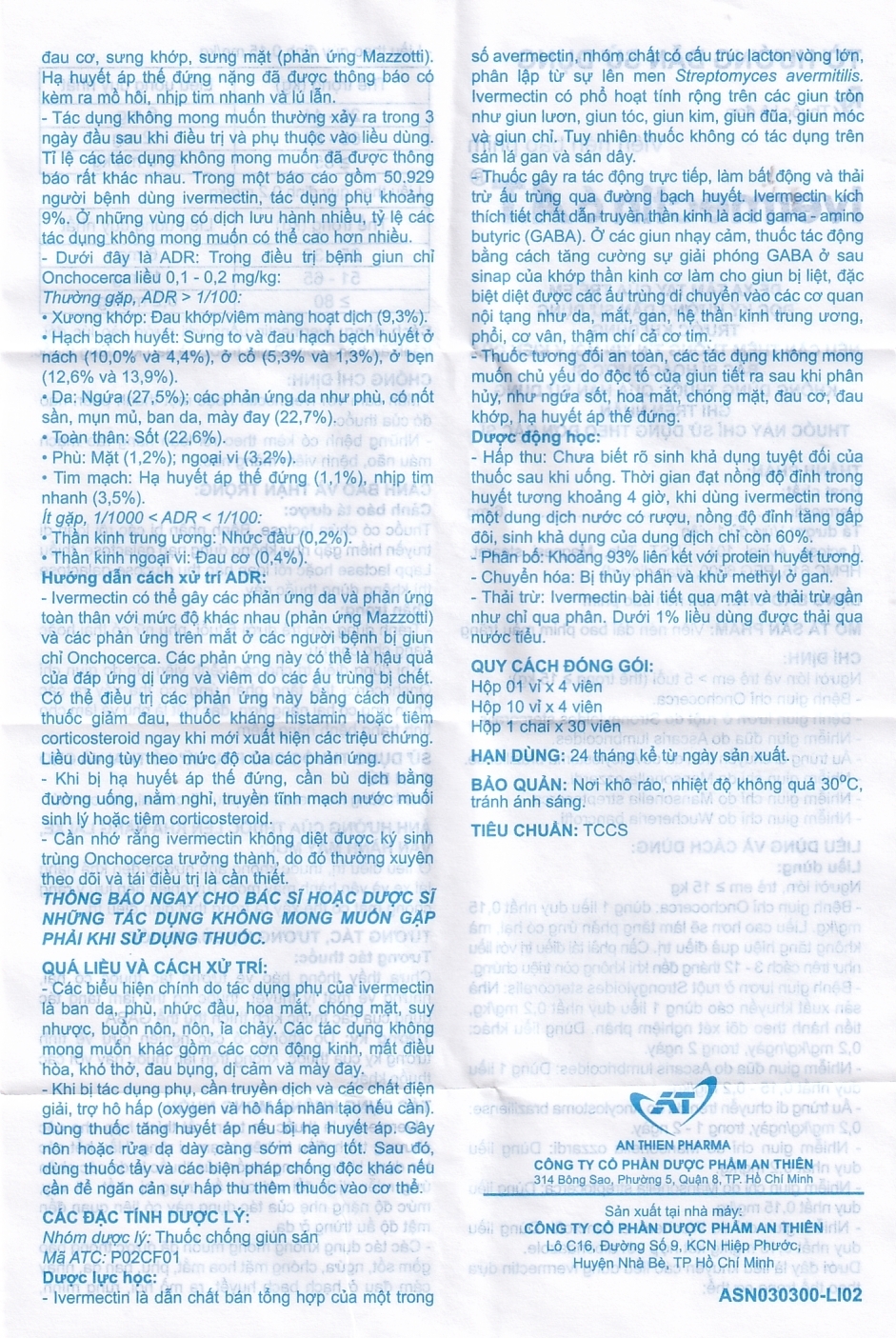Hình ảnh Viên nén Ivermectin 6mg A.T hỗ trợ điều trị bệnh nhiễm ký sinh trùng (1 vỉ x 4 viên)