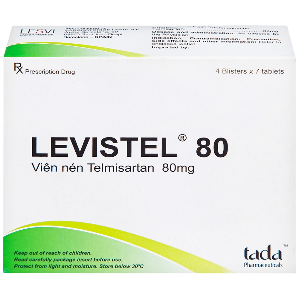Hình ảnh Viên nén Levistel 80 Tada Pharma điều trị tăng huyết áp, suy tim (4 vỉ x 7 viên)